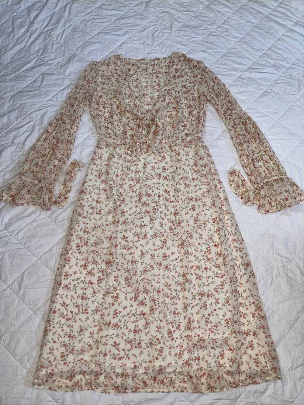 Étophe Studios Cream Midi Dress with Rust Floral